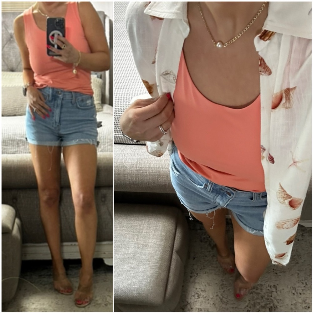 New🩷 Stretchy Coral Scoop Neck Tank style Top